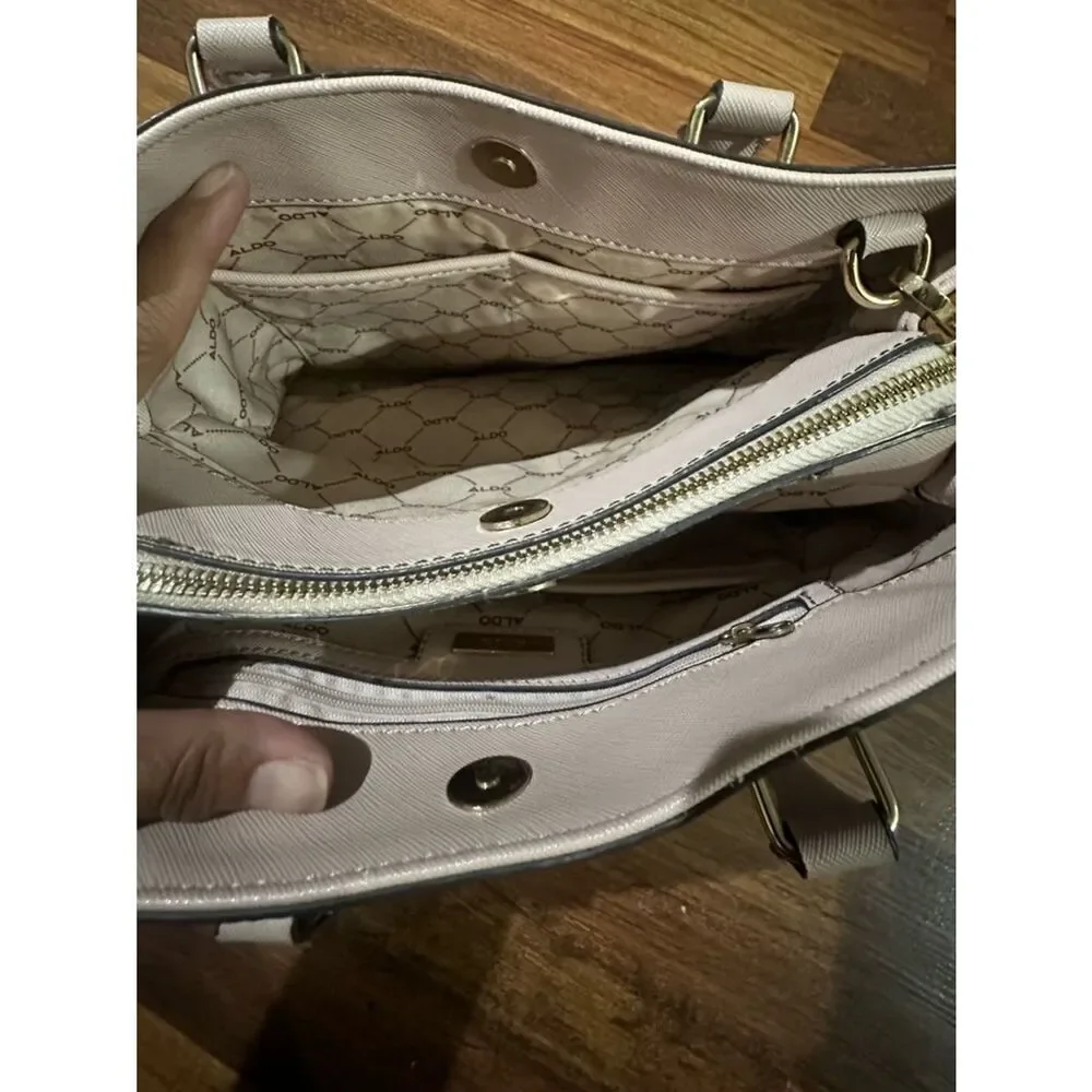 Aldo Patterned Taupe Satchel with Cream Trim